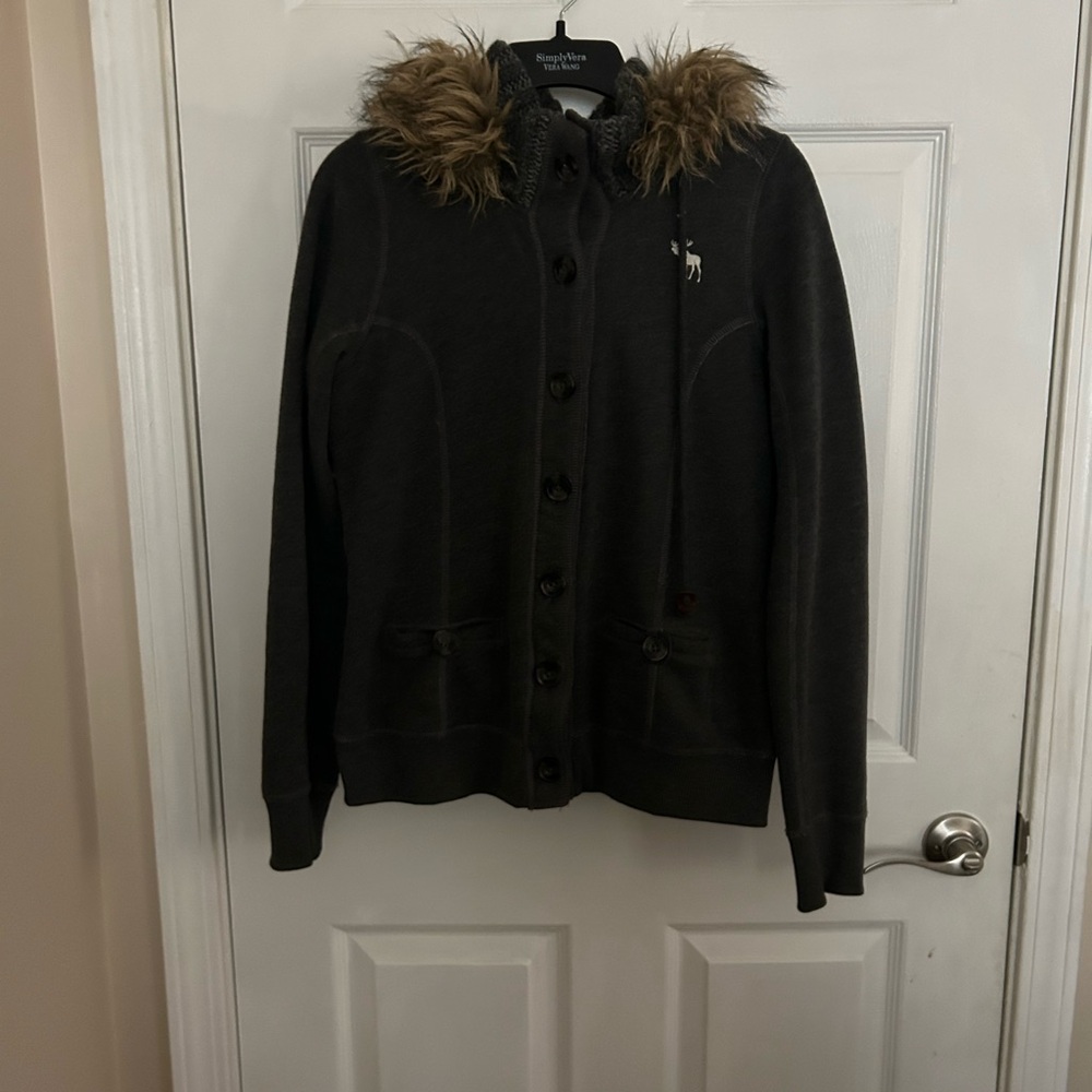 Abercrombie & Fitch Black Hoodie with Fur Trim